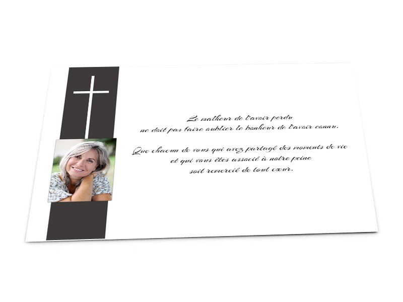 Cartes décès chrétien - Croix blanche et photo - réf.02DEC4003 - 1001Cartes