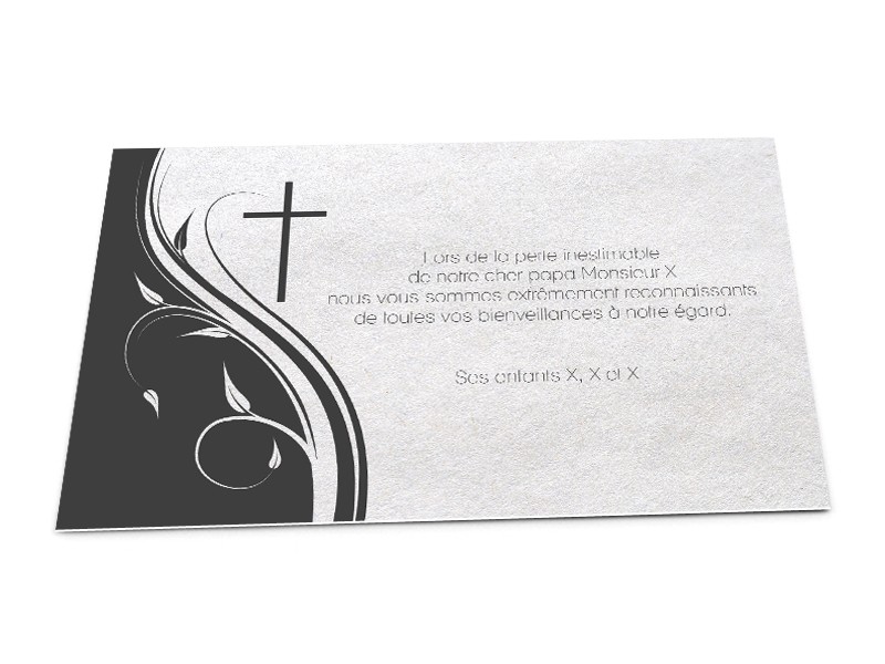 Carte remerciement décès - Ornement et croix - réf.02DEC4004 - 1001Cartes