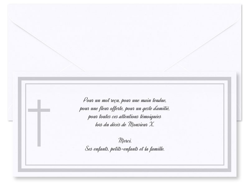 Cartes remerciements de condoléances personnalisables signe religieux
