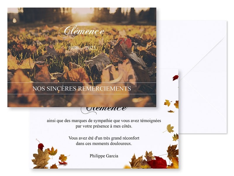 Carte remerciement décès - Jardin d'automne - réf.A02-DEC35E97 - 1001Cartes