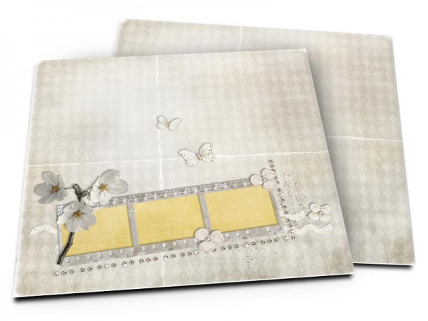 Faire-part mariage - Fleurs blanches et papillons