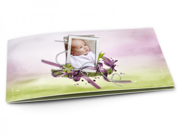 Faire-part naissance - Flou artistique vert et mauve