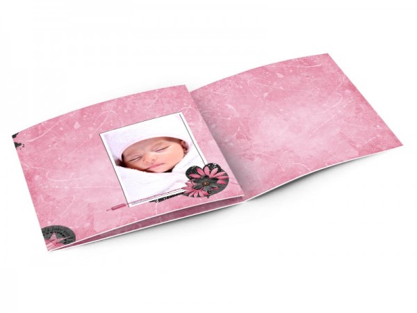 Faire-part naissance - Coeurs noirs sur fond rose