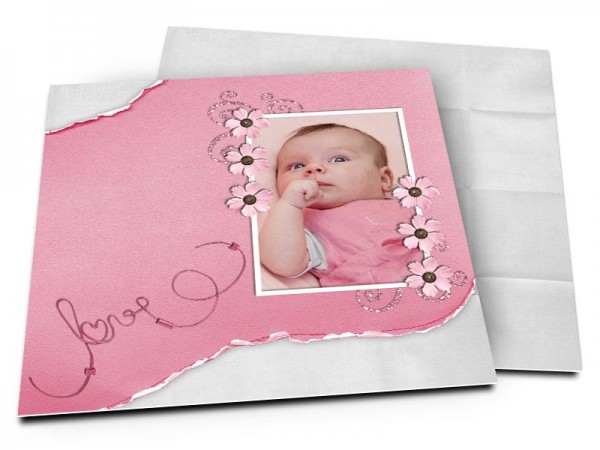 Faire-part naissance - Love rose et gris