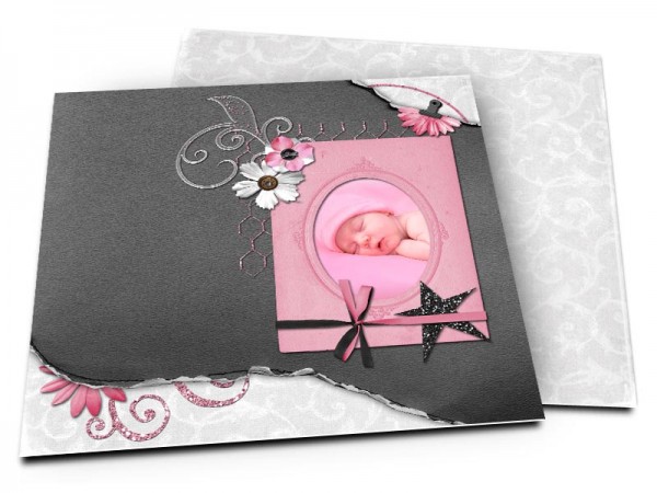 Faire-part naissance - Noir, rose et gris