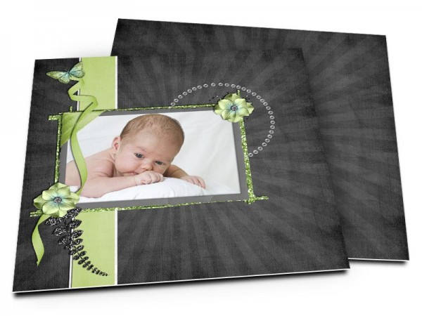 Faire-part naissance - Fond noir et bandeau vert