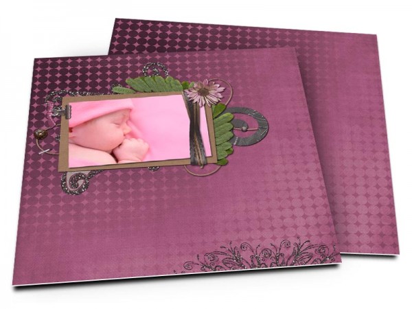 Faire-part naissance - Ornements de strass et fond violet
