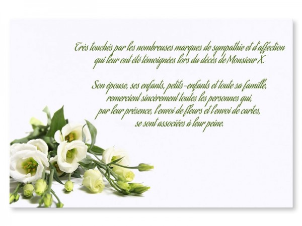 Carte remerciement décès - Bouquet de roses blanches