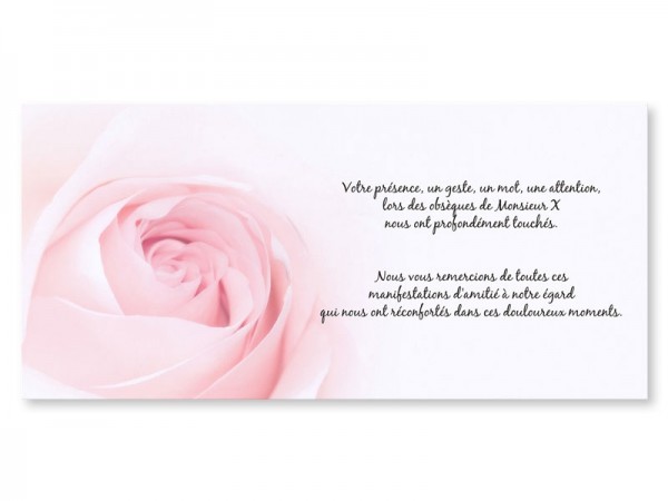 Carte remerciement décès - Fond rose pastel