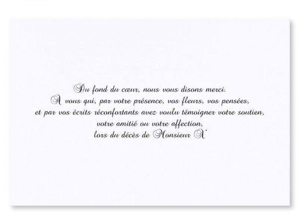 Carte remerciement décès - Texte seul sur fond uni