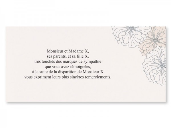 Carte remerciement décès - Motif pivoines