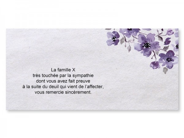 Carte remerciement décès - Fleur violette aquarelle
