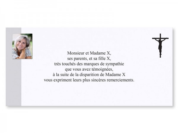 Carte remerciement décès - Croix Jésus et photo