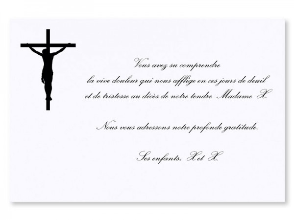 Carte remerciement décès - Croix Jésus sur fond uni