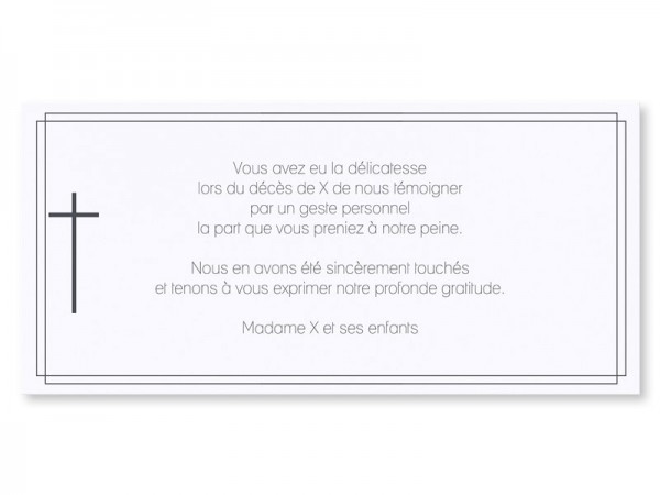 Carte remerciement décès - Croix et encadrement double