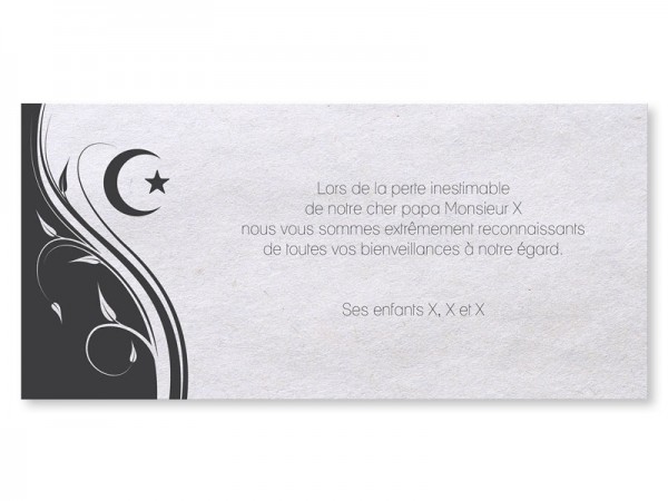 Carte remerciement décès - Ornement et Croissant de lune avec étoile