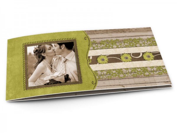Remerciements mariage - Dentelle verte sur fond bois