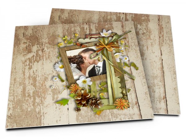 Remerciements mariage - Fleurs printanières déposées sur bois vieilli