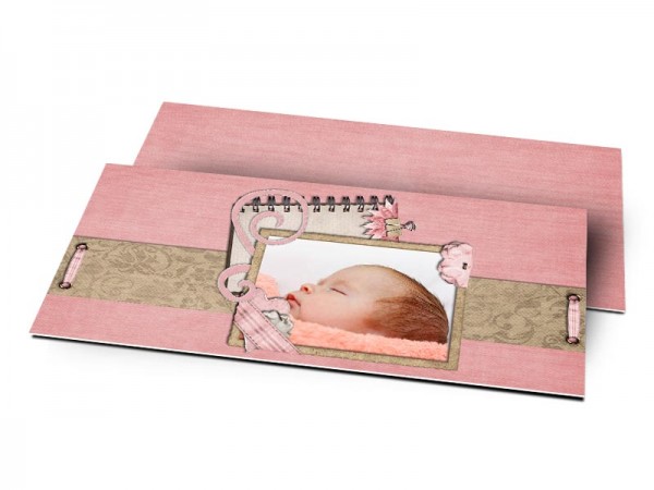 Remerciements naissance - Triptyque rose ornements, fleurs et rubans