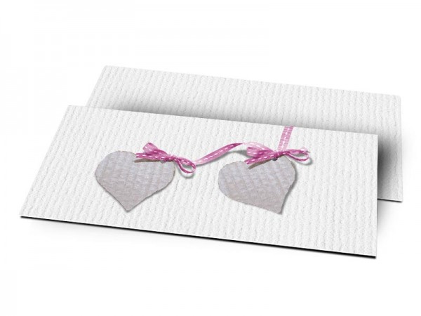 Remerciements naissance - Deux coeurs liés par un ruban rose