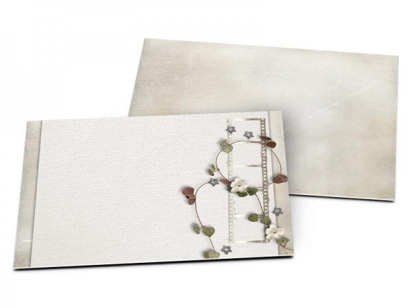 Carton d'invitation mariage - Coeur blanc, fleurs blanches