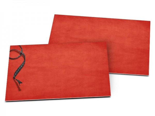 Carton d'invitation mariage - Noeud gris sur fond rouge