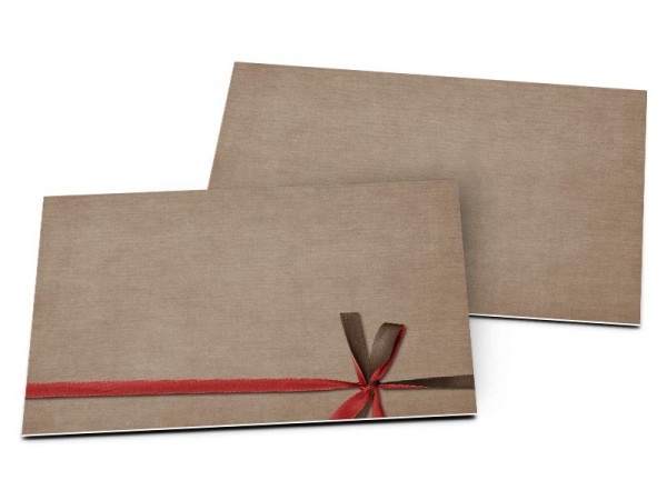 Carton d'invitation mariage - Ruban rouge au revers marron