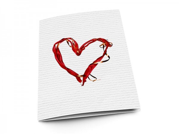 Menu mariage - Coeur rouge et ruban cuivré