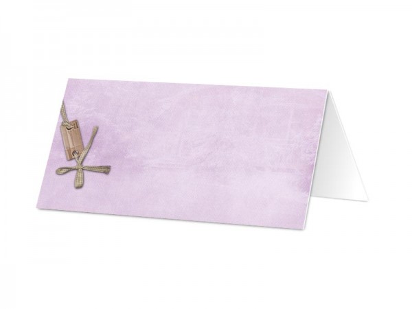 Marque-place baptême - Ruban violet et fond parme