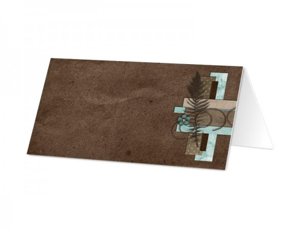 Marque-place communion - Croix marron et turquoise