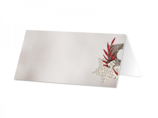 Marque-place mariage - Fleur blanche sur feuilles rouges