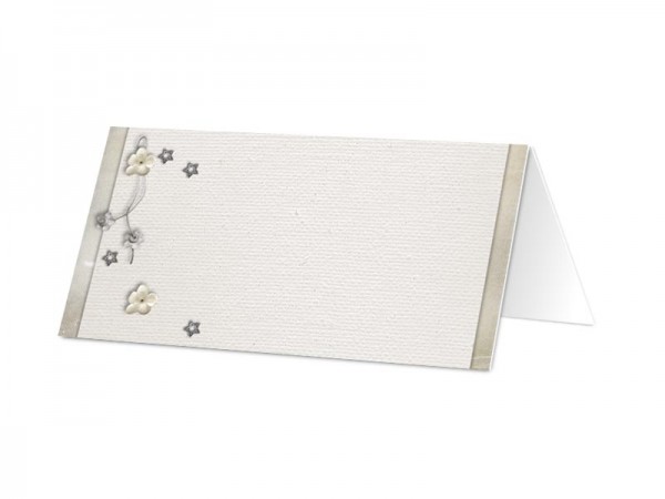 Marque-place mariage - Coeur blanc, fleurs blanches