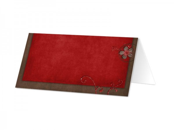 Marque-place mariage - Coeur rouge et petites fleurs