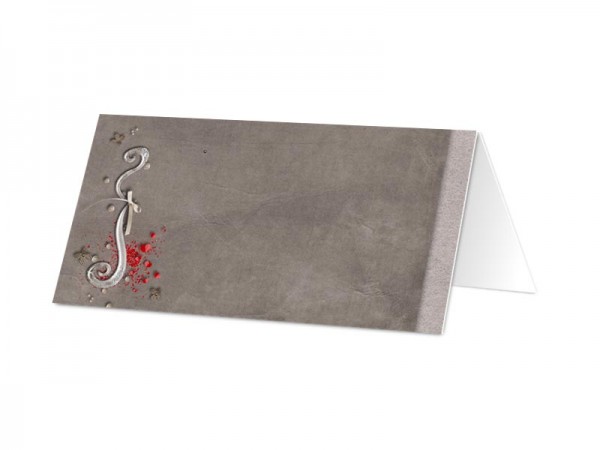 Marque-place mariage - Coeurs rouges et ornements