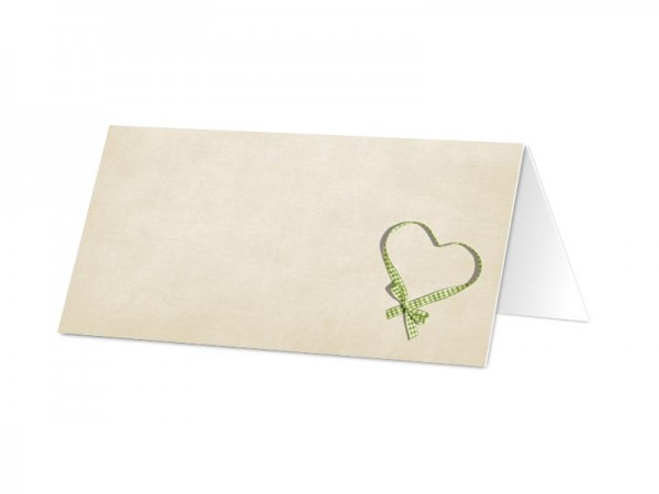 Marque-place mariage - Coeur vichy vert