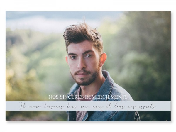  Carte remerciement décès - Photo, bandeau messsage