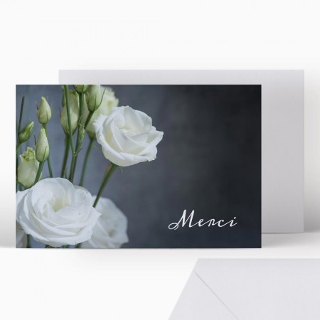  Carte remerciement décès - Bouquet de lisianthus blanc