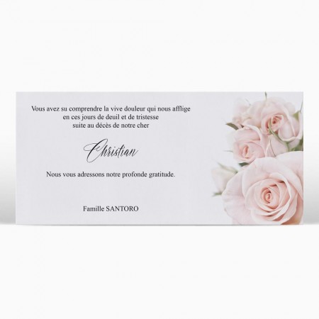 Carte remerciement décès - Bouquet de roses