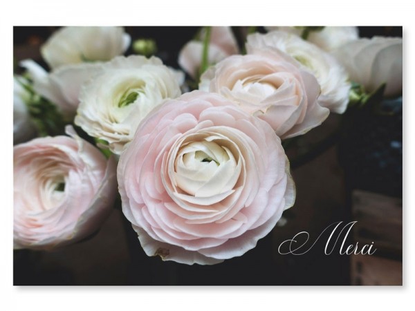  Carte remerciement décès - Bouquet de fleurs blanches