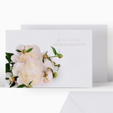  Carte remerciement décès - Bouquet de Pivoine blanc
