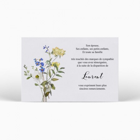  Carte remerciement décès - Bouquet fleurs aquarelle