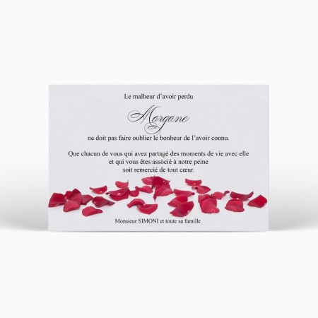  Carte remerciement décès - Pétales de rose