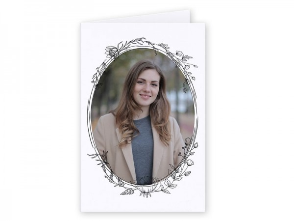  Carte remerciement décès - Photo médaillon fleurs