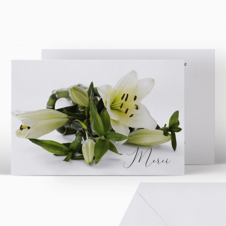  Carte remerciement décès - Bouquet de lys blanc