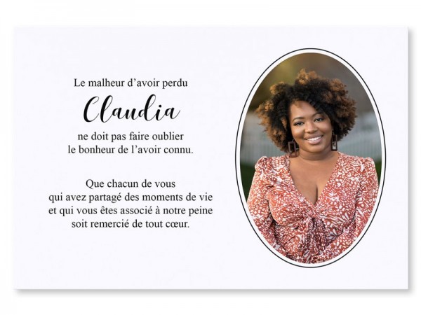  Carte remerciement décès - Photo portrait médaillon