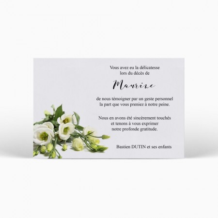  Carte remerciement décès - Bouquet de roses blanches