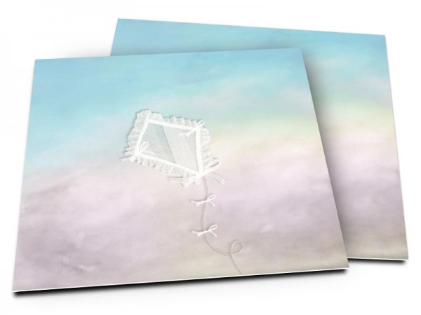 Faire-part baptême - Cerf volant blanc