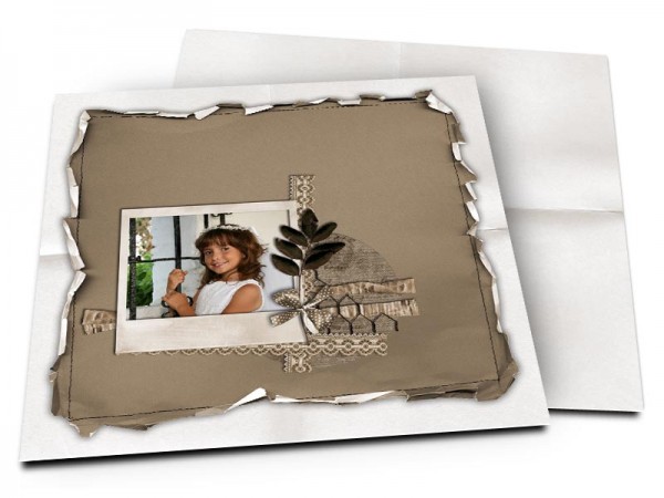 Faire-part communion - Dentelle sur fond gris taupe