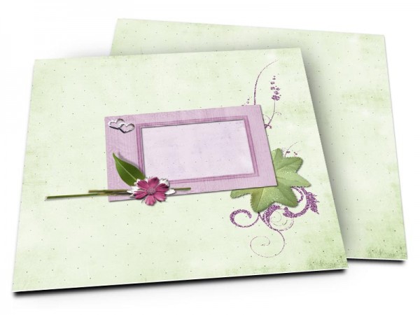 Faire-part mariage - Cadre violet sur fond vert