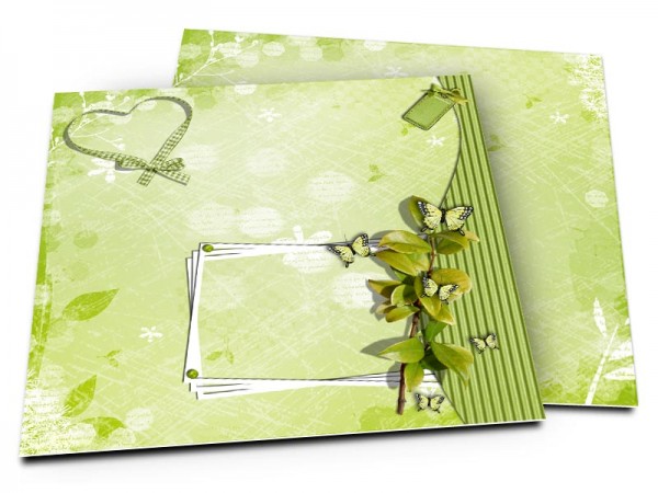 Faire-part mariage - Coeur vert et cadre blanc